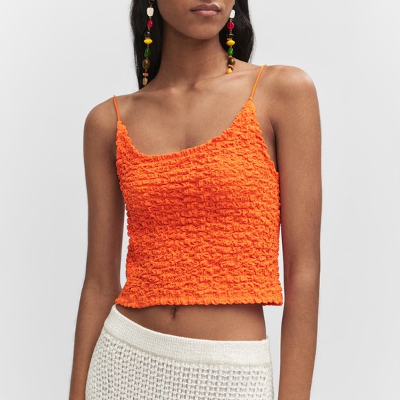 NWT Mango orange smocked top - Picture 1 of 5
